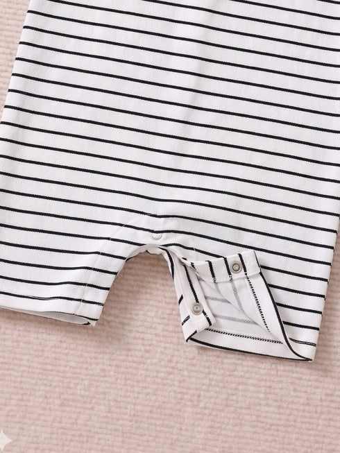 Striped Bear Embroidery Polo Romper