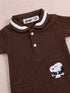 Snoopy Embroidery Jacquard Polo Romper (Brown)