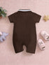 Snoopy Embroidery Jacquard Polo Romper (Brown)
