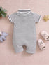 Striped Bear Embroidery Polo Romper