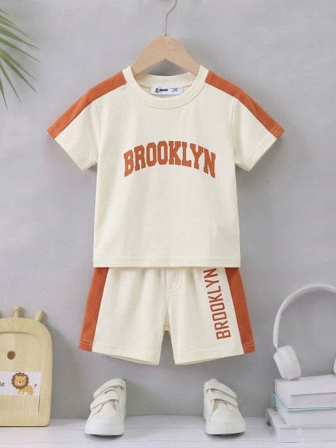 Brooklyn Printed Panelled Interlock Short Set