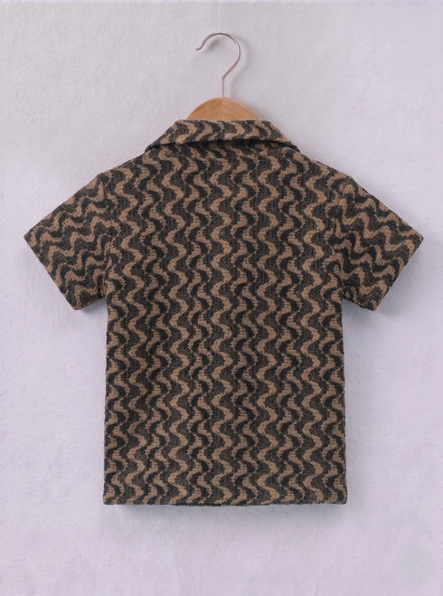 Brown Wave Pattern Cuban Collar Short Set