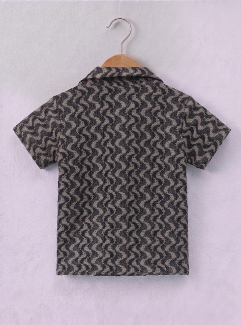 Jacquard Textured Cuban Collar Polo Short Set