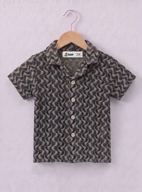 Jacquard Textured Cuban Collar Polo Short Set