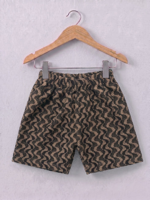 Brown Wave Pattern Cuban Collar Short Set