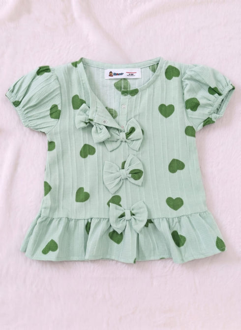 Green Hearts Bow Detail Frock Set
