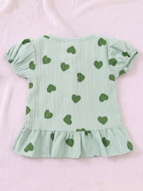 Green Hearts Bow Detail Frock Set
