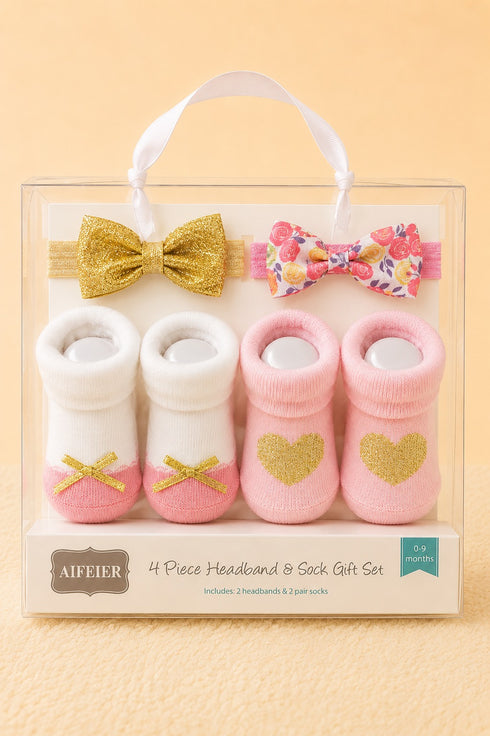 Baby 4-Pcs Headband & Sock Gift Set