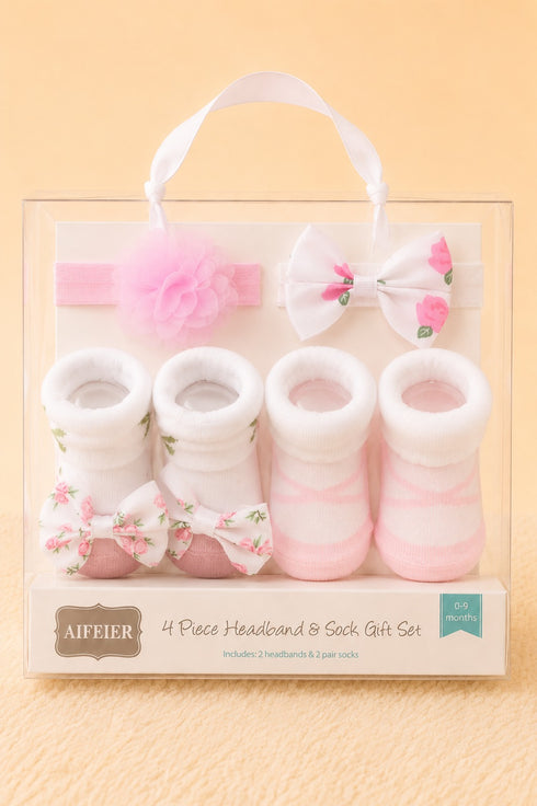 Baby 4-Pcs Headband & Sock Gift Set