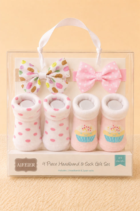 Baby 4-Pcs Headband & Sock Gift Set