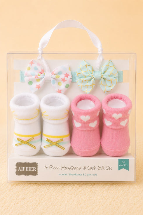 Baby 4-Pcs Headband & Sock Gift Set