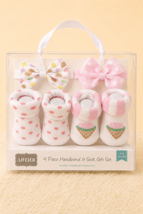 Baby 4-Pcs Headband & Sock Gift Set