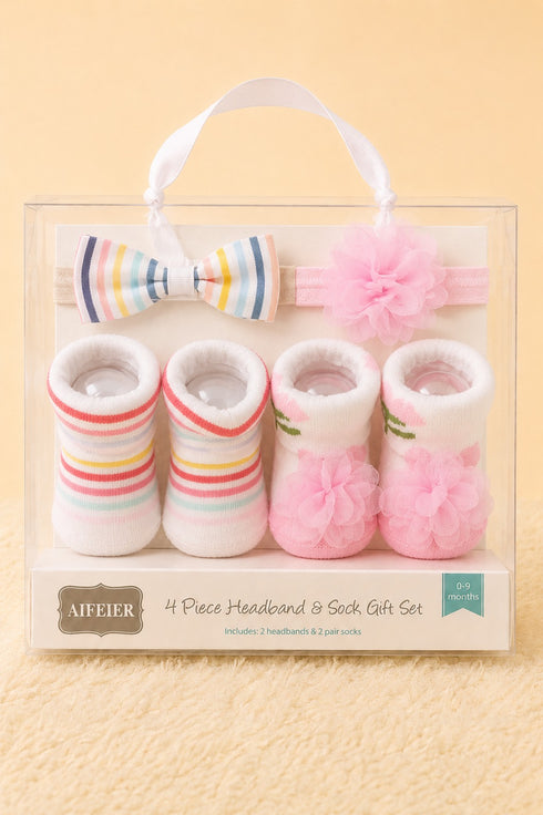 Baby 4-Pcs Headband & Sock Gift Set
