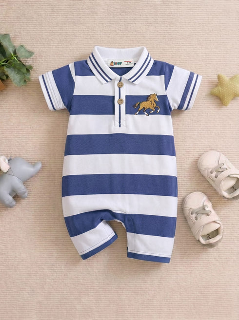 Striped Embroidered Polo Romper