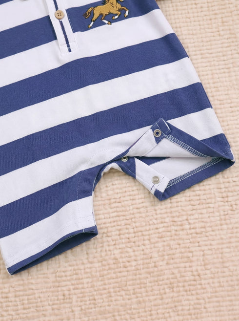 Striped Embroidered Polo Romper