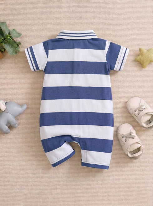 Striped Embroidered Polo Romper
