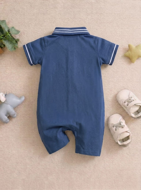 Blue Embroidered Polo Romper