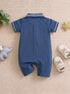 Blue Embroidered Polo Romper