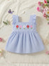 Bloom Belle Sky Blue Embroidered Striped Baby Frock