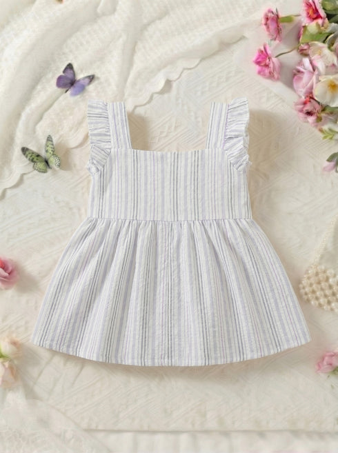 Bloom Belle Lilac Stripe Embroidered Plaid Baby Frock