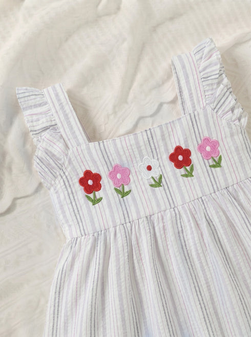 Bloom Belle Lilac Stripe Embroidered Plaid Baby Frock