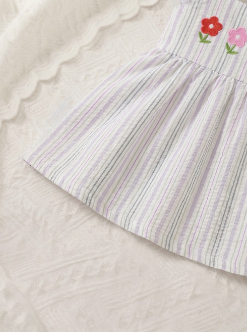 Bloom Belle Lilac Stripe Embroidered Plaid Baby Frock
