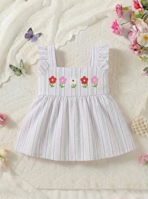 Bloom Belle Lilac Stripe Embroidered Plaid Baby Frock