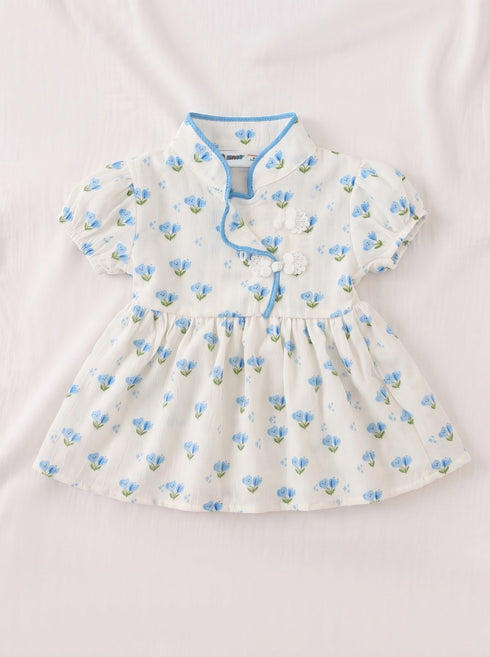Japanese Style Floral Frock Set (Sky Blue)