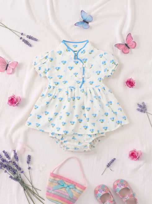 Japanese Style Floral Frock Set (Sky Blue)