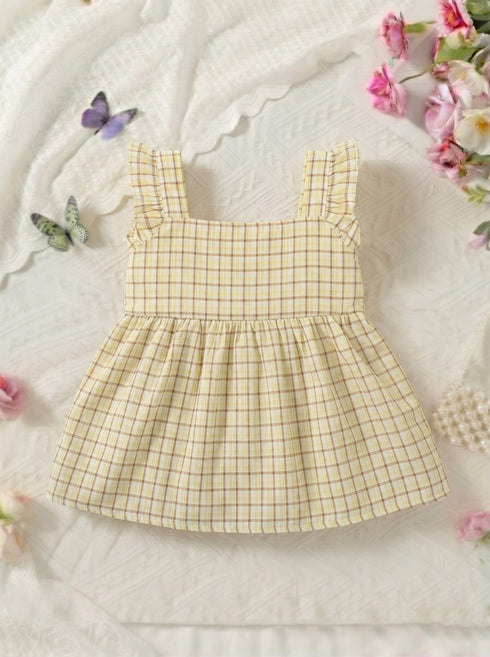 Bloom Belle Cream Embroidered Plaid Baby Frock