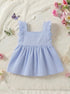 Bloom Belle Sky Blue Embroidered Striped Baby Frock