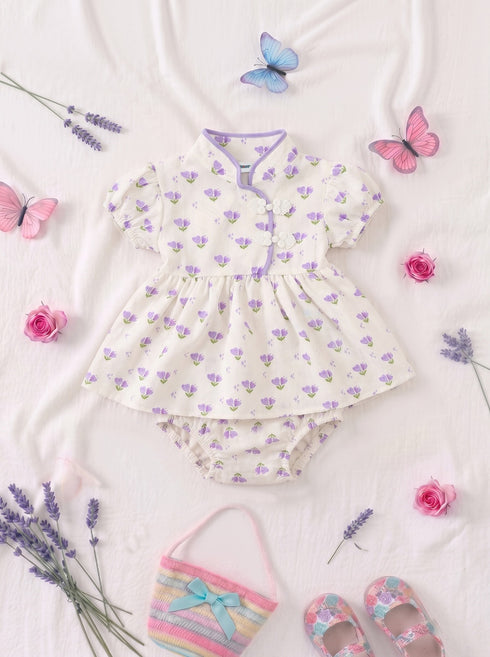 Japanese Style Floral Frock Set (Purple)