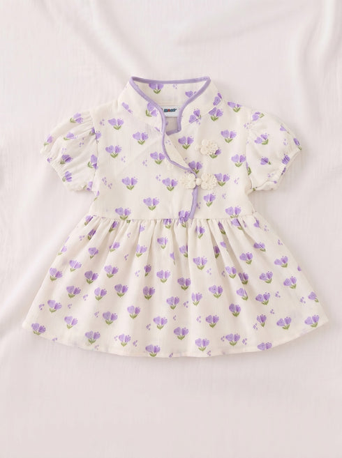 Japanese Style Floral Frock Set (Purple)