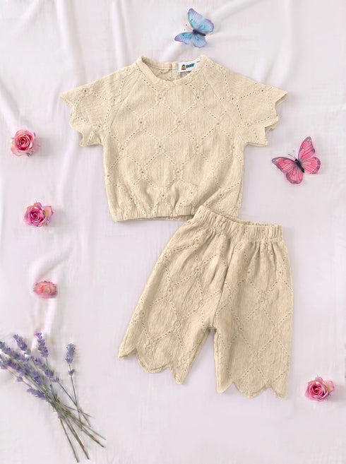 Beige Scalloped Pajama Set