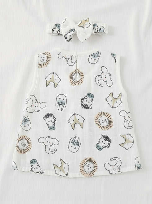 Wild Safari Bow Frock Set with Headband