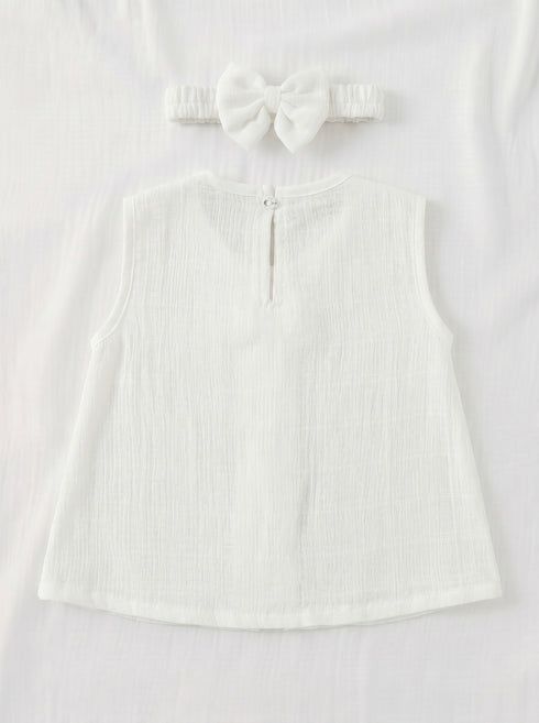 White Bow Frock Set with Headband