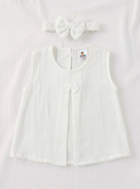 White Bow Frock Set with Headband