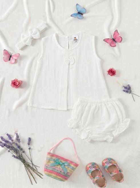 White Bow Frock Set with Headband