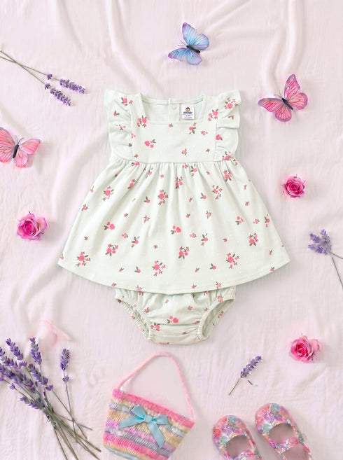 Pink Bloom Frilled Frock Set