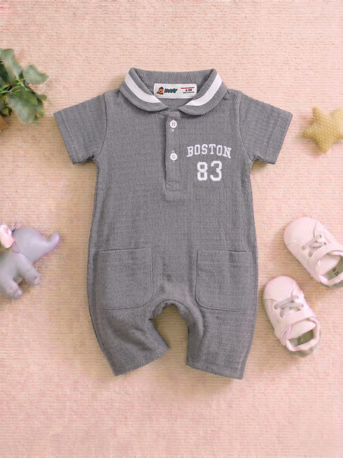 Grey Embroidery Jacquard Polo Romper