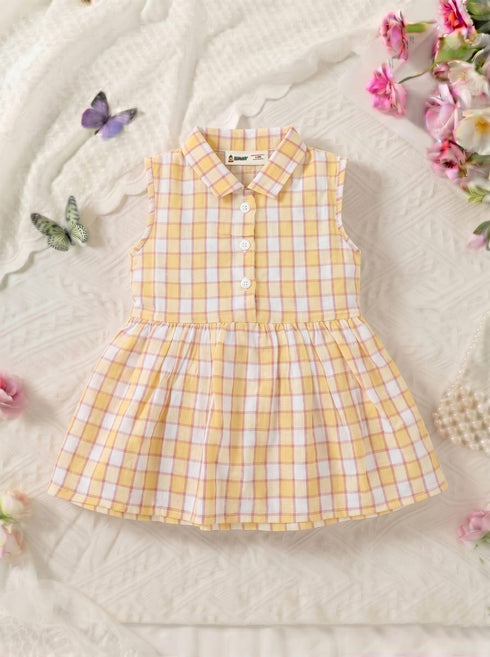 Yellow Gingham Collar Baby Frock
