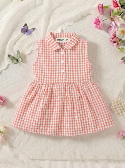 Orange Gingham Collar Baby Frock