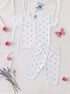 Green & Pink Tiny Bear Faces Half Sleeve Night Suit