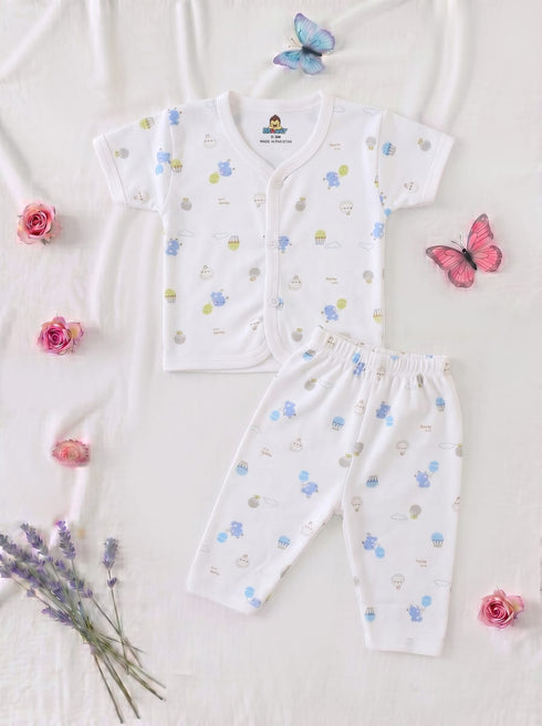 Blue Tiny Bear Printed Half Sleeve Night Suit