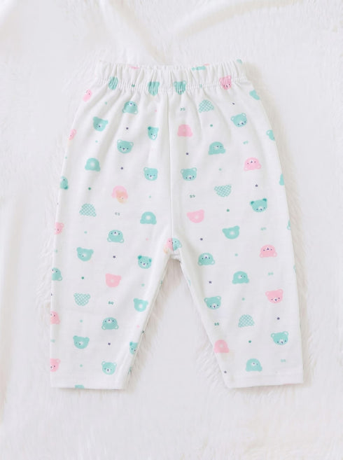 Green & Pink Tiny Bear Faces Half Sleeve Night Suit