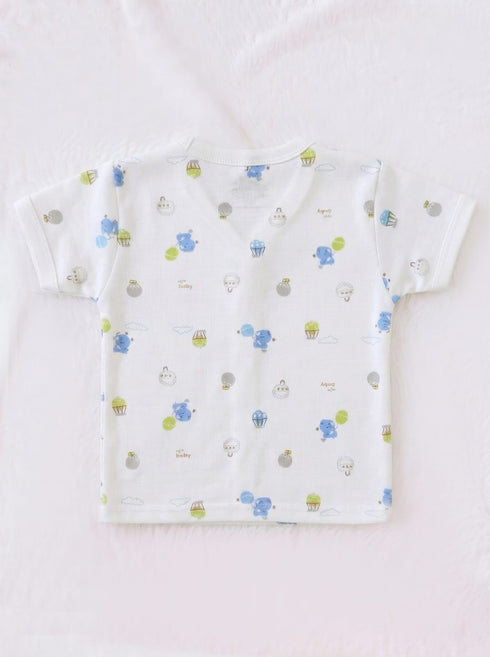 Blue Tiny Bear Printed Half Sleeve Night Suit