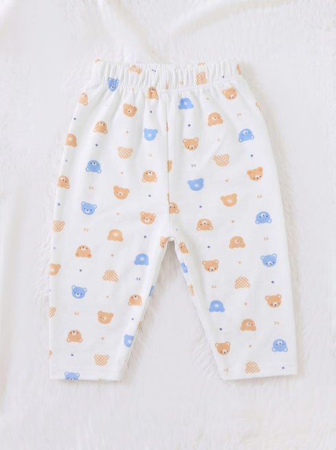 Orange & Blue Tiny Bear Faces Half Sleeve Night Suit