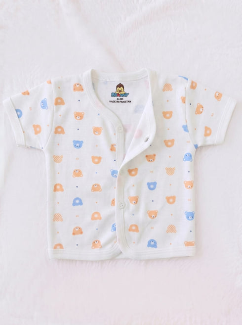Orange & Blue Tiny Bear Faces Half Sleeve Night Suit