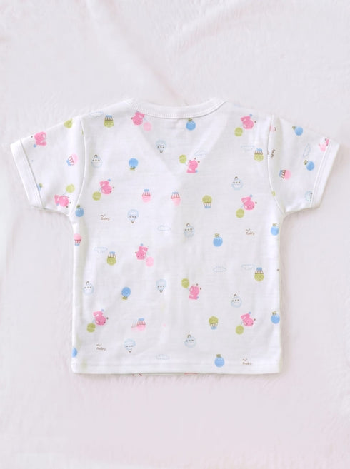 Pink Tiny Bear Printed Half Sleeve Night Suit