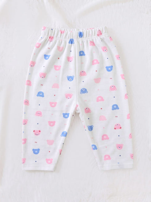 Pink & Blue Tiny Bear Faces Half Sleeve Night Suit